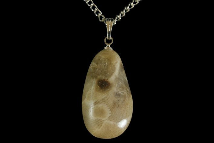 Polished Petoskey Stone (Fossil Coral) Necklace - Michigan #156184